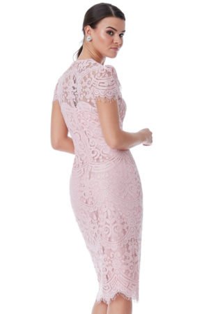 Nėriniuota midi ilgio suknelė rožinės spalvos-02