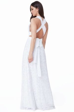 Ilga nėriniuota suknelė baltos spalvos-02