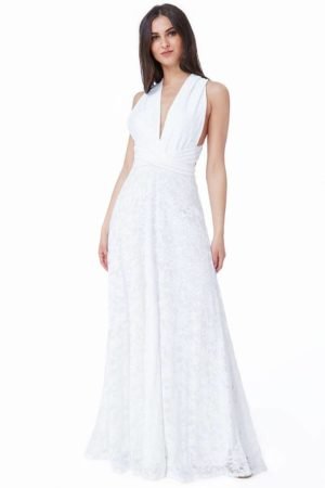 Ilga nėriniuota suknelė baltos spalvos-01