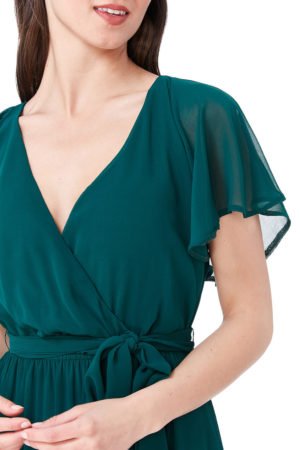Maksimaliai ilga šifono suknelė žalios spalvos-02