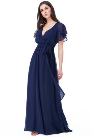 Maksimaliai ilga šifono „wrap“ suknelė mėlynos spalvos