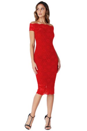 Nėriniuota prigludusi suknelė raudonos spalvos